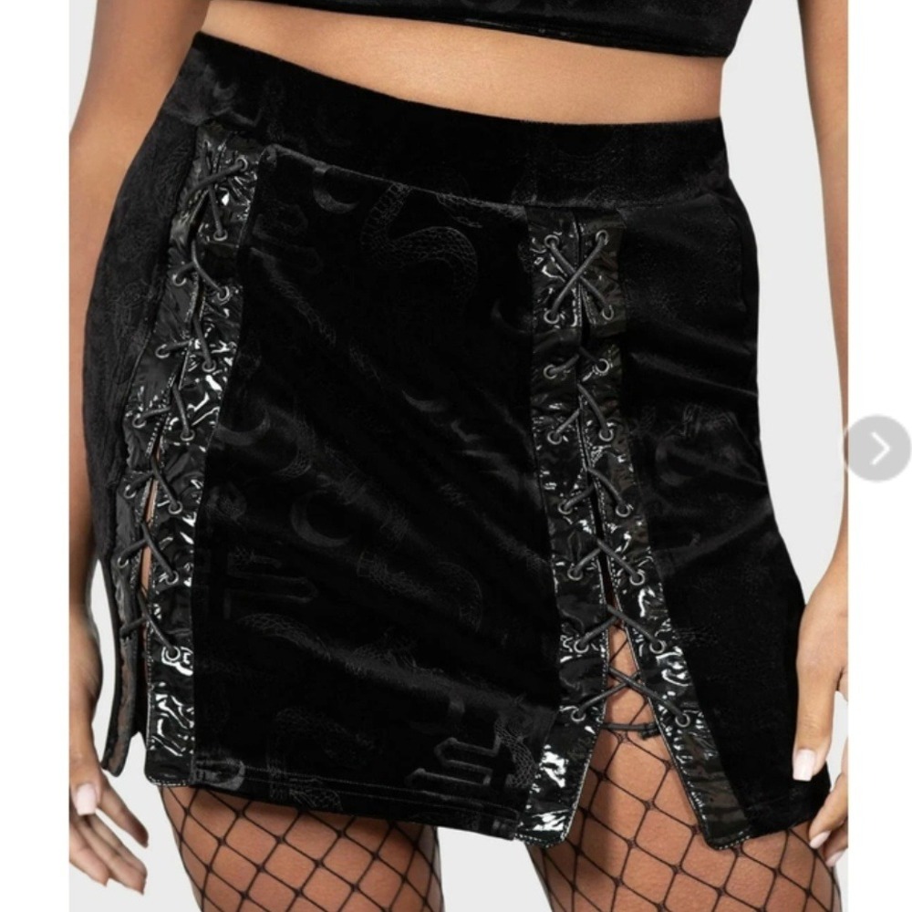 Killstar No Return Mini Skirt Black Velvet Embossed Goth Whimsygoth XXL New